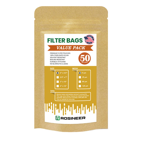 Rosineer Premium Rosin Filter Bags, 2" x 4.5", 50 Pcs Value Pack, Various Micron Mesh Sizes Available