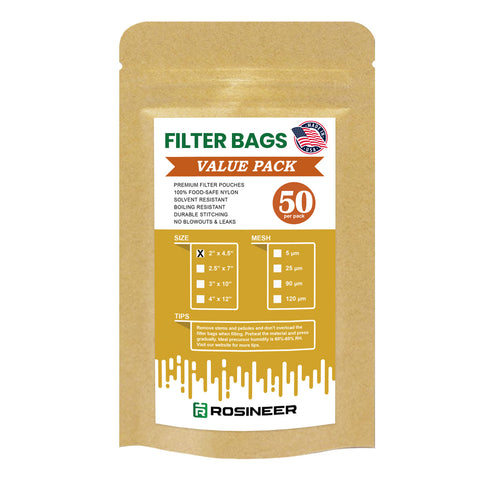 Rosineer Premium Rosin Filter Bags, 2" x 4.5", 50 Pcs Value Pack, Various Micron Mesh Sizes Available