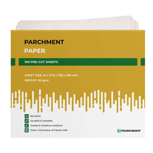 Rosineer® Non Stick Parchment Paper 100-Sheet Pack, 12" x 15", Extra Durable