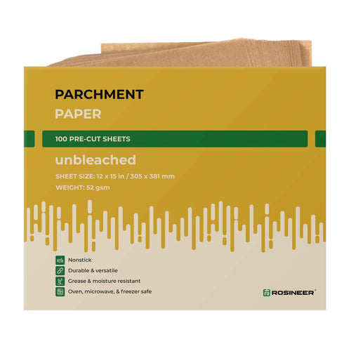 Rosineer® Non Stick Unbleached Parchment Paper 100-Sheet Pack, 12" x 15", Extra Durable