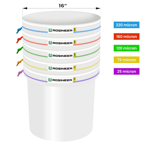 Rosineer 10 Gallon Bubble Hash Bags Set, 5 Mesh Sizes, 2 Pressing Screens, Canvas & Mesh / All Mesh Options
