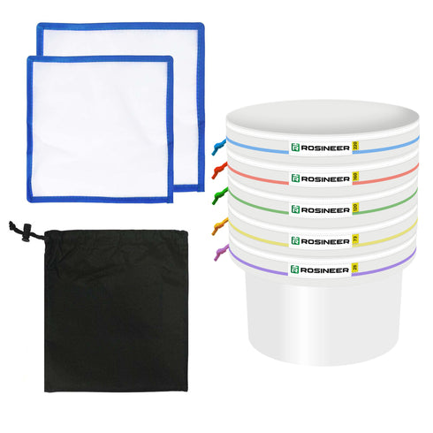Rosineer 1 Gallon Bubble Hash Bags Set, 5 Mesh Sizes, 2 Pressing Screens, Canvas & Mesh / All Mesh and Bucket Options