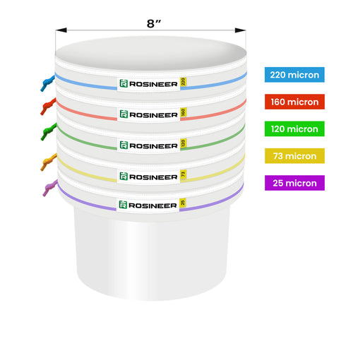 Rosineer 1 Gallon Bubble Hash Bags Set, 5 Mesh Sizes, 2 Pressing Screens, Canvas & Mesh / All Mesh and Bucket Options