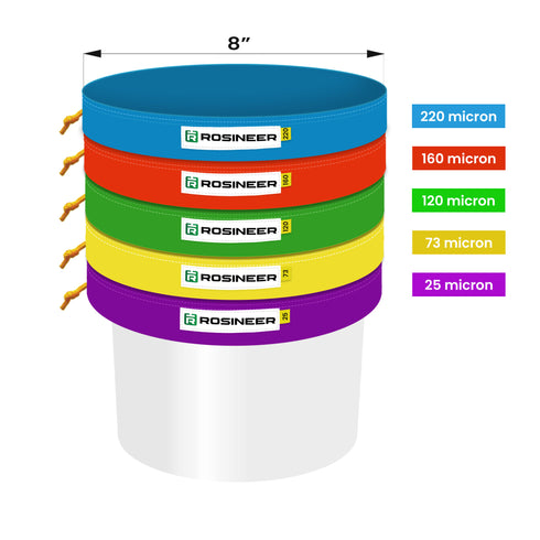 Rosineer 1 Gallon Bubble Hash Bags Set, 5 Mesh Sizes, 2 Pressing Screens, Canvas & Mesh / All Mesh and Bucket Options
