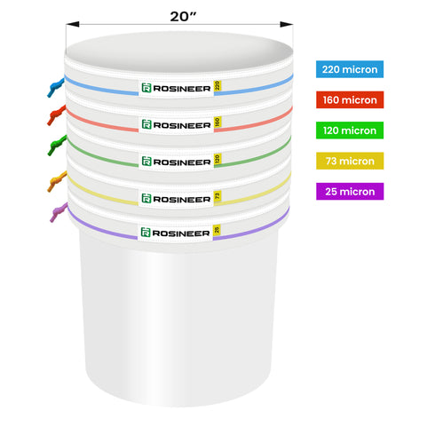 Rosineer 20 Gallon Bubble Hash Bags Set, 5 Mesh Sizes, 2 Pressing Screens, Canvas & Mesh / All Mesh Options