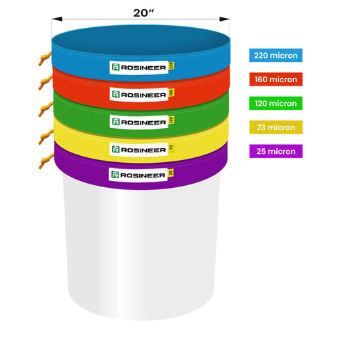 Rosineer 20 Gallon Bubble Hash Bags Set, 5 Mesh Sizes, 2 Pressing Screens, Canvas & Mesh / All Mesh Options