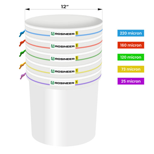 Rosineer 5 Gallon Bubble Hash Bags Set, 5 Mesh Sizes, 2 Pressing Screens, Canvas & Mesh / All Mesh and Bucket Options