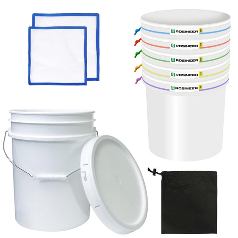 Rosineer 5 Gallon Bubble Hash Bags Set, 5 Mesh Sizes, 2 Pressing Screens, Canvas & Mesh / All Mesh and Bucket Options