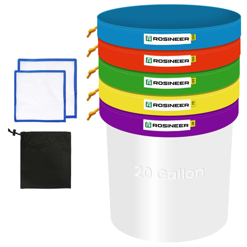 Rosineer 20 Gallon Bubble Hash Bags Set, 5 Mesh Sizes, 2 Pressing Screens, Canvas & Mesh / All Mesh Options