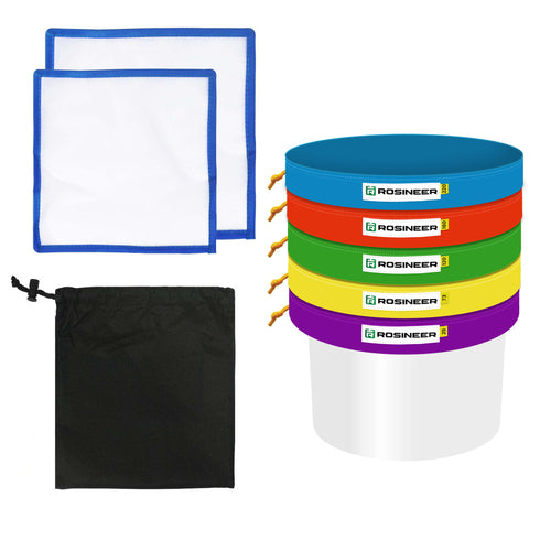 Rosineer 1 Gallon Bubble Hash Bags Set, 5 Mesh Sizes, 2 Pressing Screens, Canvas & Mesh / All Mesh and Bucket Options