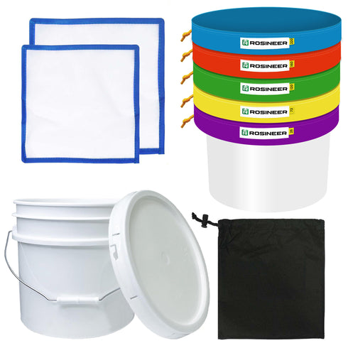Rosineer 1 Gallon Bubble Hash Bags Set, 5 Mesh Sizes, 2 Pressing Screens, Canvas & Mesh / All Mesh and Bucket Options