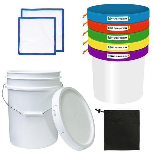Rosineer 5 Gallon Bubble Hash Bags Set, 5 Mesh Sizes, 2 Pressing Screens, Canvas & Mesh / All Mesh and Bucket Options