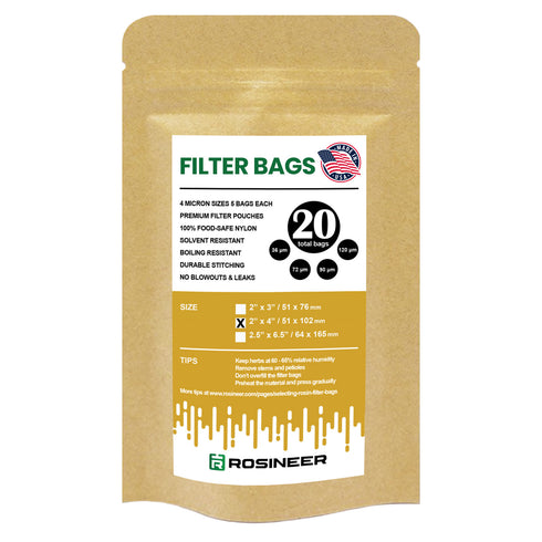 Rosineer Premium Rosin Filter Bags, 2"x4", Many Micron Mesh Sizes