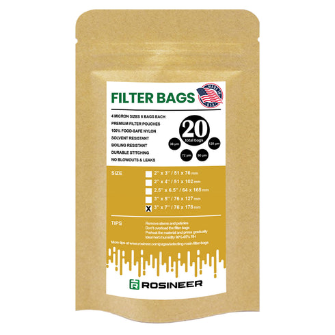 Rosineer Premium Rosin Filter Bags, 3" x 7", Various Micron Mesh Sizes Available