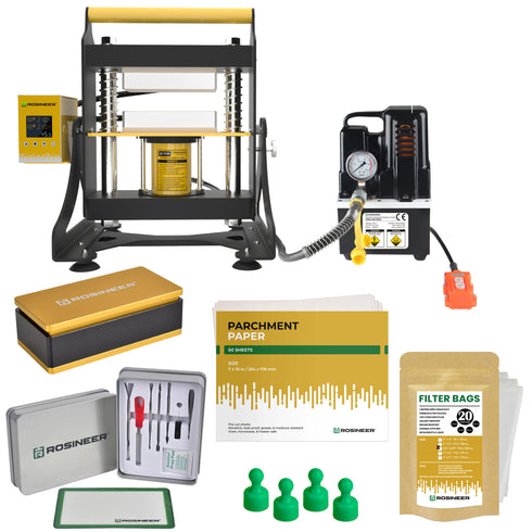 Rosineer SWING All-In-One Hydraulic Rosin Press, 20 Ton, and Accessories Bundle, High Performance