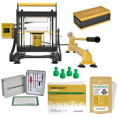 Rosineer SWING All-In-One Hydraulic Rosin Press, 20 Ton, and Accessories Bundle, High Performance
