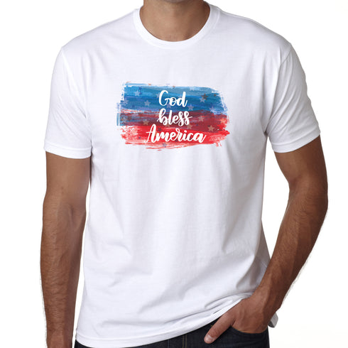 Unisex White T-Shirt with God Bless America, 100% Cotton, Small - XX-Large Sizes Options